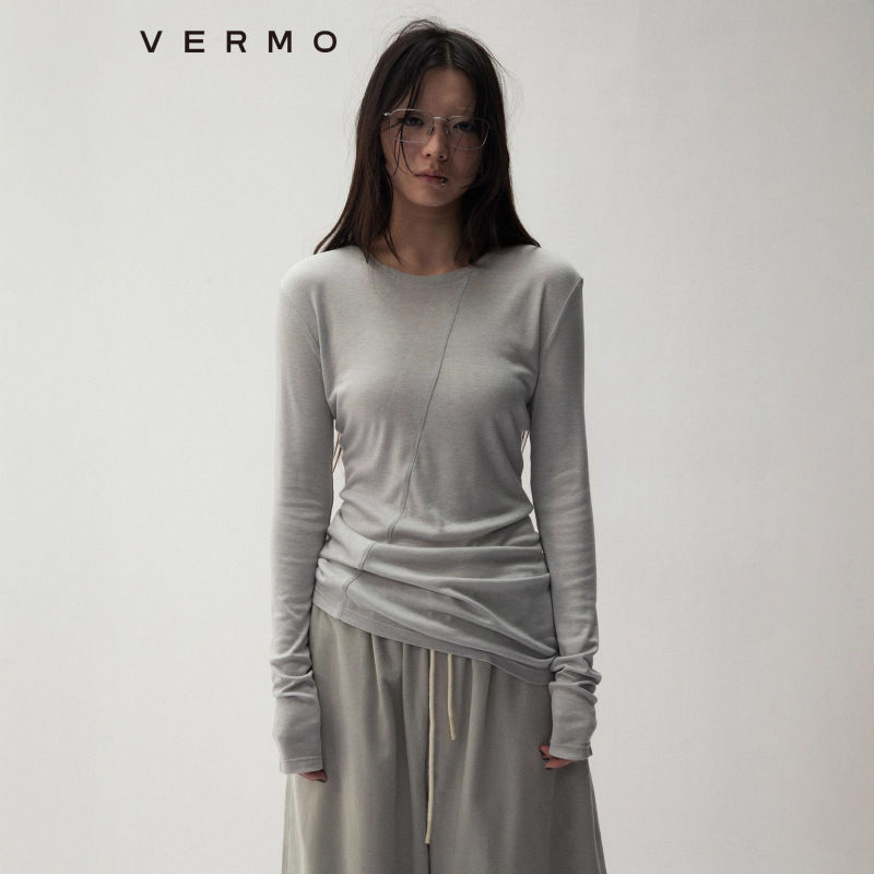 Vermo Cut Soft Tencel Mulberry Silk Blend Deconstructed Pleated Slim Fit Lightweight Versatile Long-Sleeved Bottoming Shirt Vermo Cut Soft Tencel Mulberry Silk Blend Deconstructed Pleated Slim Fit Lightweight Versatile Long-Sleeved Bottoming Shirt