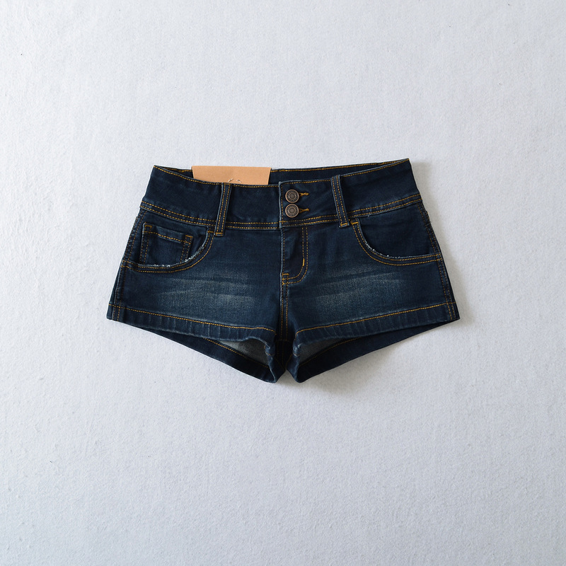 1387-25 Spring New European and American Style Spice Girls Hip Slim Hot Pants Two Buckle Retro Low Waist Denim Shorts