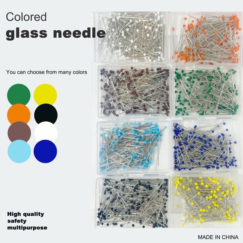 Cross-border supply colored glass needle 38mm sewing stitching positioning bead needle ceramic head high temperature resistant heat resistant pin