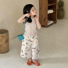 2026夏季新款童装 韩版童装 女童条纹Polo无袖T恤 幼儿园短袖T恤