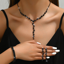 跨境批发时尚百搭新娘饰品项链耳坠手链首饰套装宴会礼服套链