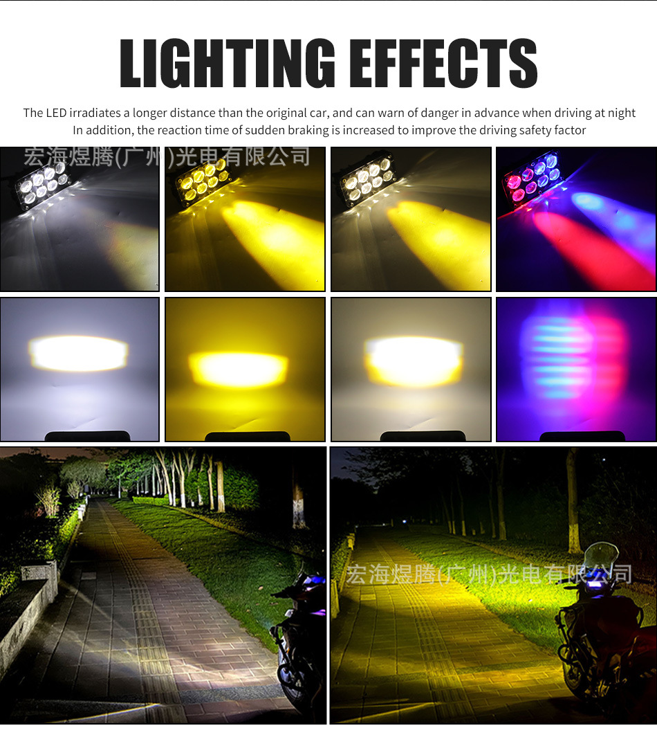 Universal work light for cars and motorcycles, ultra-bright external motorcycle spotlight, modified dual-row 8-bead lens motorcycle light
