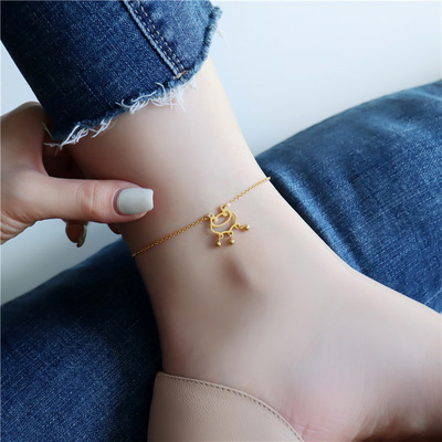 网红冷淡风金色锁脚链女ins 韩版时尚个性简约钛钢脚链饰品批发