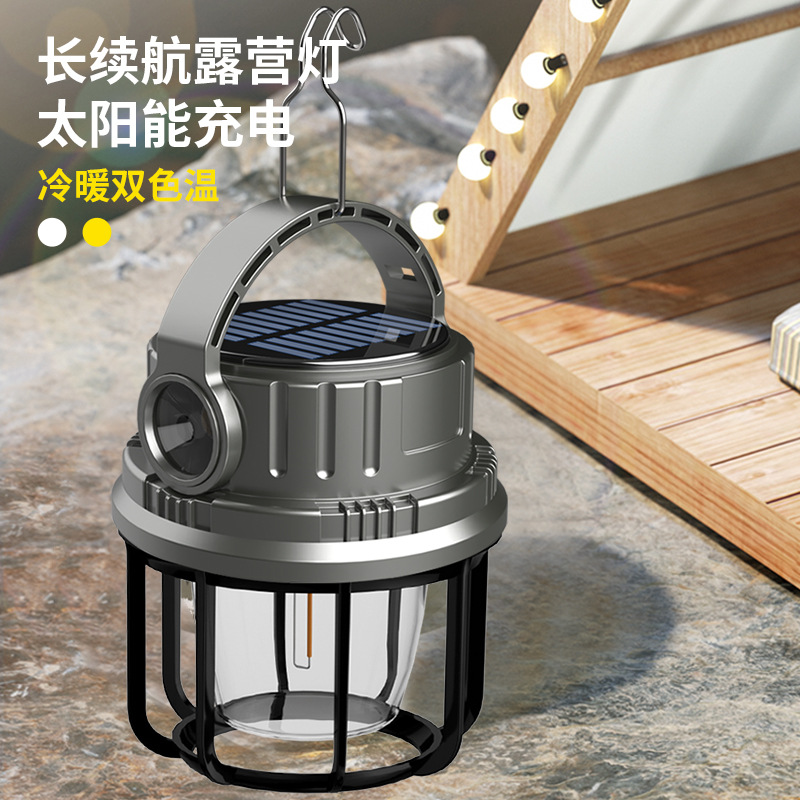 Luz que acampa solar recargable portátil al aire libre iluminación de emergencia del hogar fuente de luz doble Luz de parada móvil
