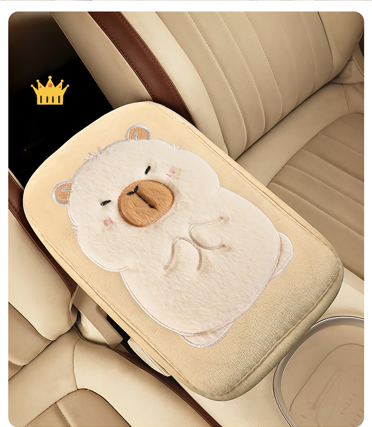 Car Armrest Box Mat Capibala Cartoon Plush Mat Middle Car Central Armrest Elbow Rest Universal Model