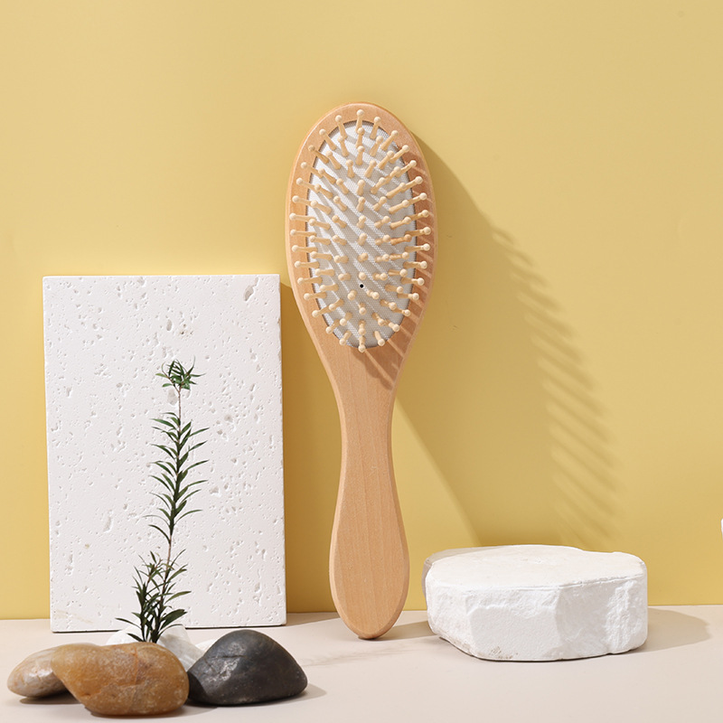 Peine de Madera con Cojín de Aire Cuadrado de Madera de Loto, Masajeador para Cabello