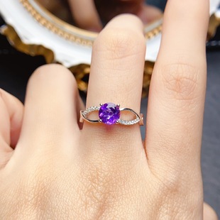New natural amethyst ring S925 silver inlaid main stone 6*6mm Joker net red explosions women's jewelry wholesale