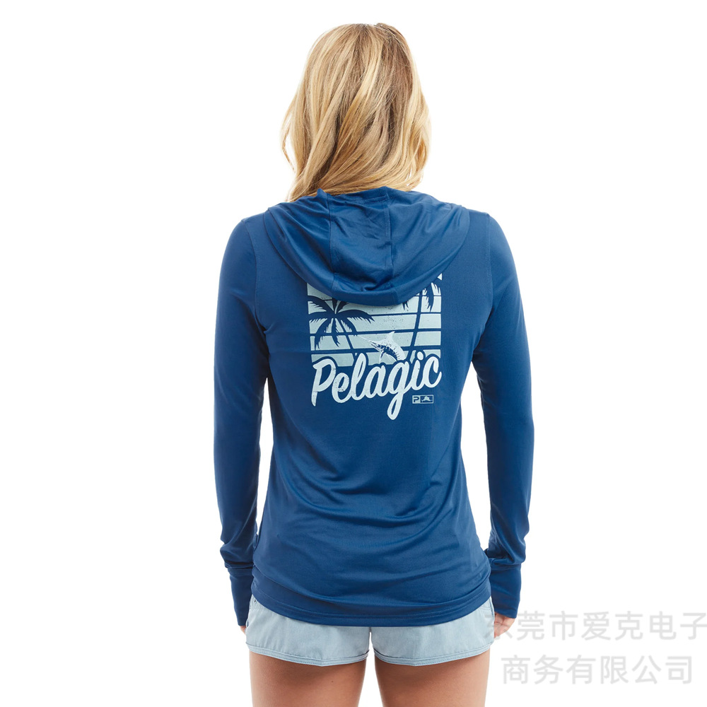 Cross-border Pelagic Fishing Suit for Women - Summer UV Protection Fishing Sport Top with Hood - Breathable Quick-drying Fishing Shirt