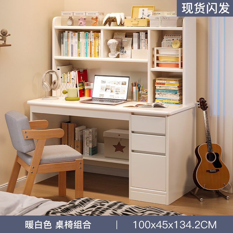 Escritorio de madera, estantería, estantería integrada, escritorio de computadora de apartamento pequeño para el hogar, dormitorio, escritorio de aprendizaje para adultos para estudiantes
