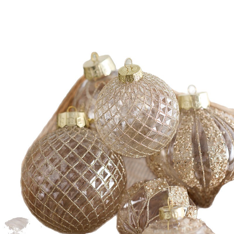 Nuevos productos transfronterizos colgantes de árbol de Navidad transparentes 10 / 12cm PET pintado bola de forma diferente decoración de ventana de techo