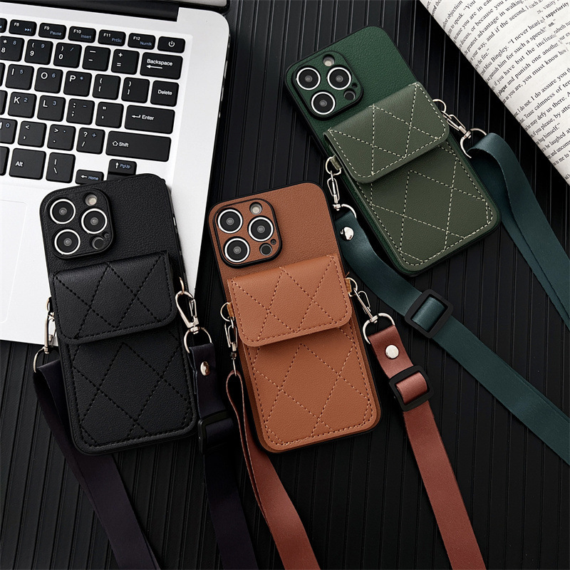 Cross-Border Hot-Selling iPhone 17 Pro Max Phone Case with Card Slot for iPhone 15, Strap for iPhone 16, Suitable for Apple 13 Plus Crossbody, for iPhone 14