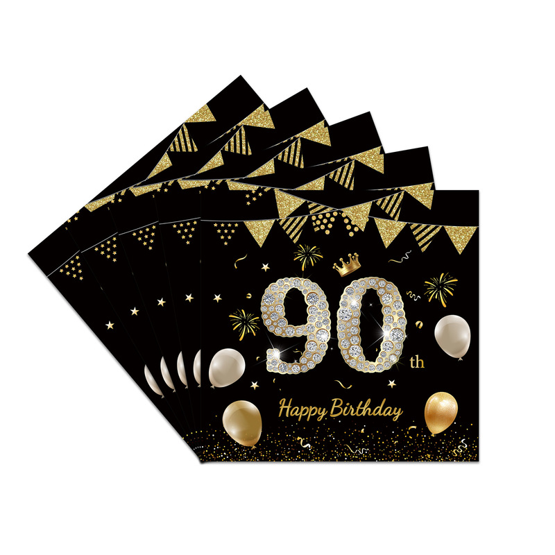 黑金周岁生日派对纸盘21岁30岁100岁纪念日一次性餐盘纸巾桌布|undefined
