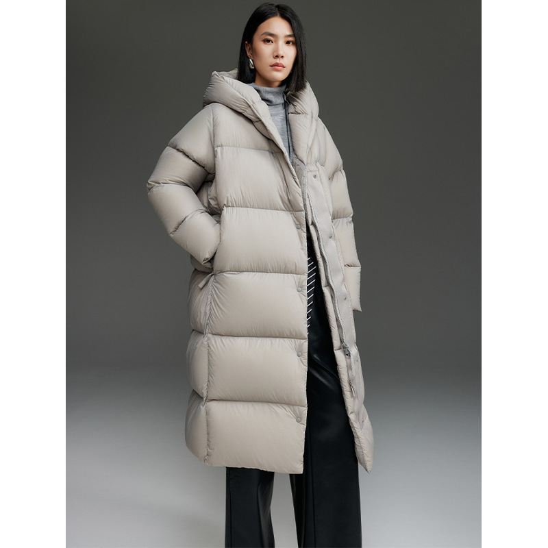 300+ White Goose down down Jacket Women's Long Thickeneded Quilt Style Extreme Cold Classy Warm Hooded Over-The-Knee Loose Jacket