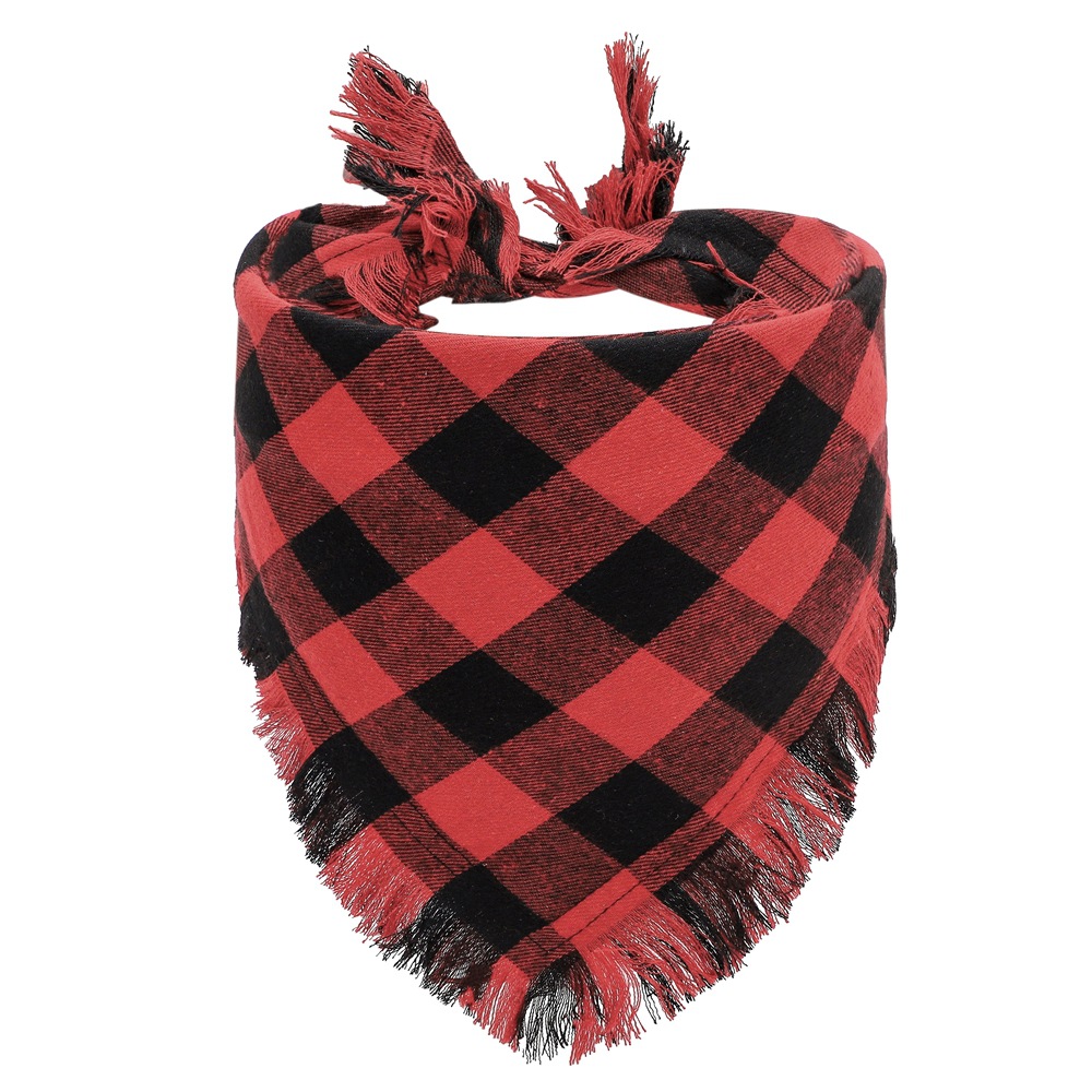 Fabricante en stock transfronterizo nueva Navidad mascota saliva toalla borla triángulo toalla perro Plaid mascota triángulo toalla