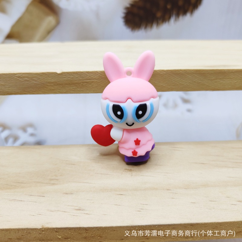 クリエイティブ漫画パフリットパワーパフガールズキーホルダーかわいいウサギの耳蜂パワーパフガールズキーホルダーギフト卸売|undefined