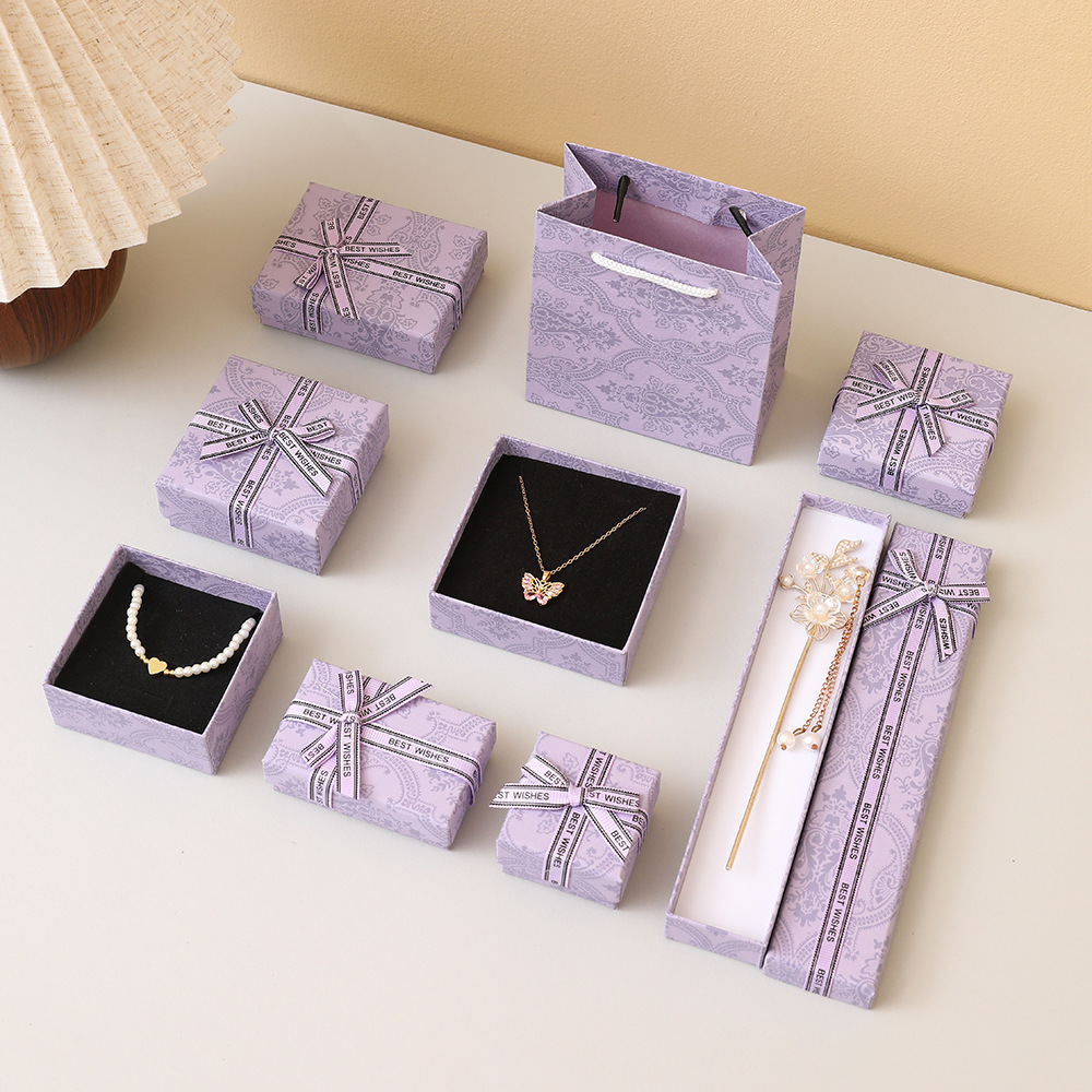 Retro Bow Ribbon Gift Box Purple Ring Box Watch Box Jewelry Packaging Box French Jewelry Packaging Box