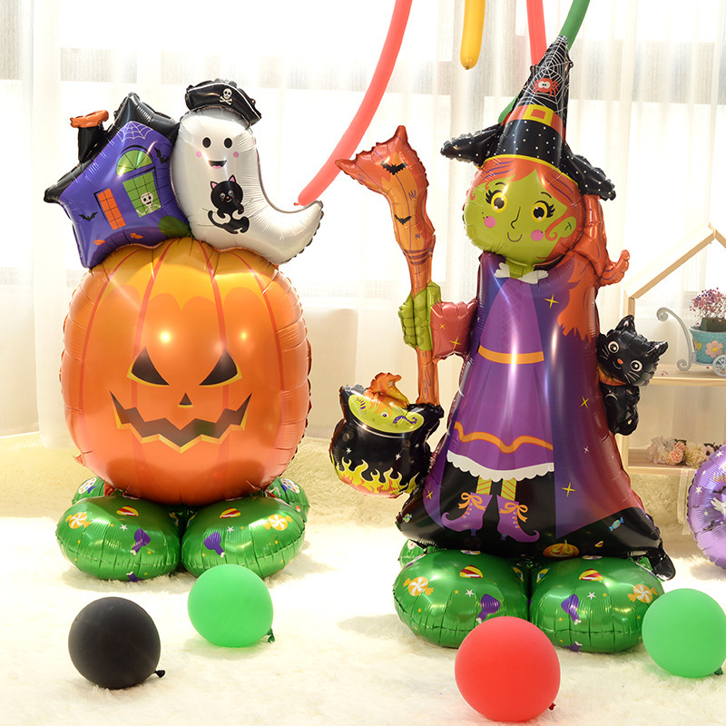 国境を越えた独立包装ハロウィーン立っているベースの柱カボチャ幽霊の木パーティー装飾卸売りアルミ膜風船|undefined
