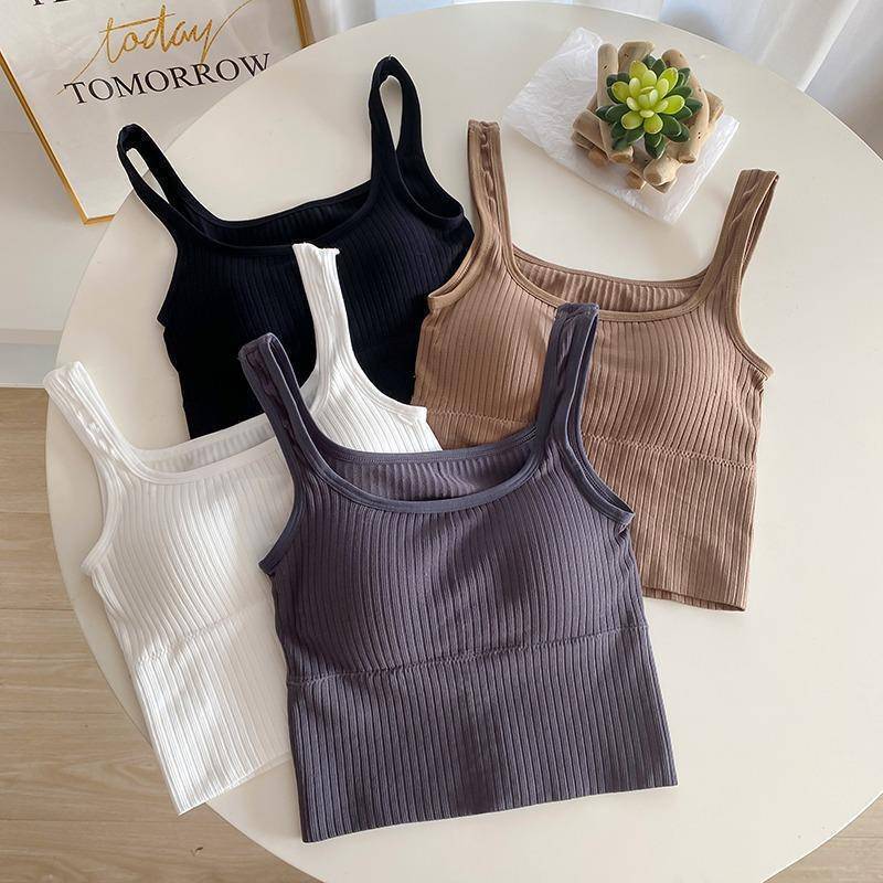 Summer Camisole with Wide Shoulder Straps and Chest Pads, Crop Top for Girls, Seamless Beauty Back Design, Suitable for Layering or Wearing Alone