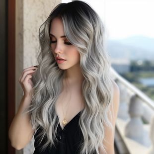 Amazon's Popular European and American Long Curly Hair Black Gradient Gray Long Wavy Wig Chemical Fiber Headgear Wig