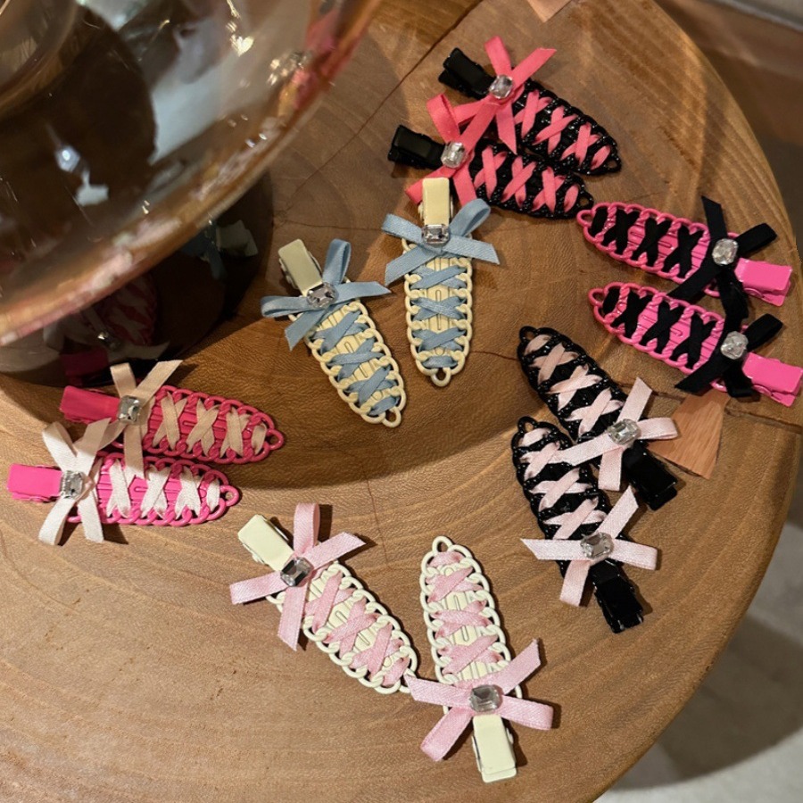 芭蕾風絲帶編織蝴蝶結無痕髮夾無痕少女百搭甜美色系劉海碎髮飾