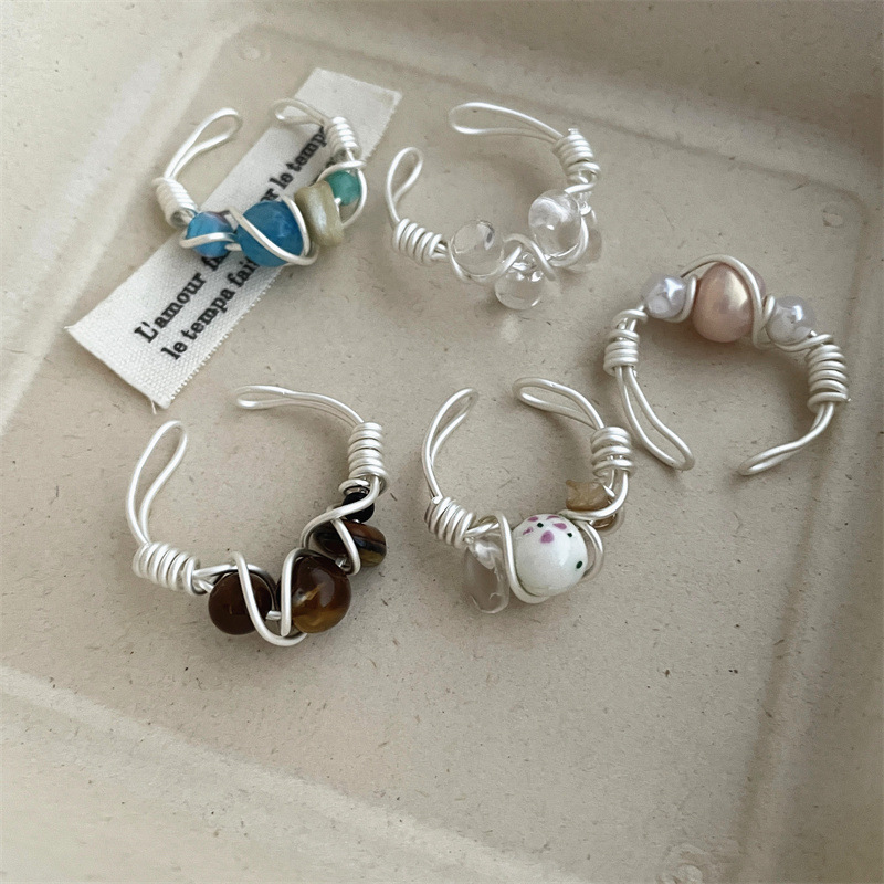 Korean Niche Wrapped Crystal Tiger Eye Stone Open Ring Women's High-End Personalized Ring Ins Unique Versatile Accessories