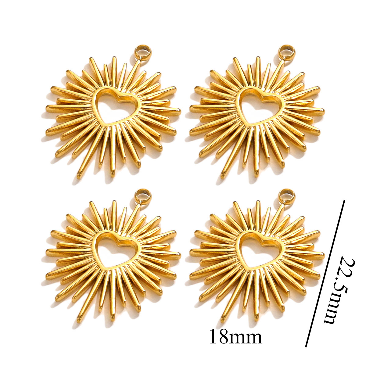 5 PCS/Package Quantity 5 PCS/Package 18 * Mm Stainless Steel PVD Coated 18K Gold Real Gold Plated Heart Shape Polished Pendant DIY Jewelry Accessories