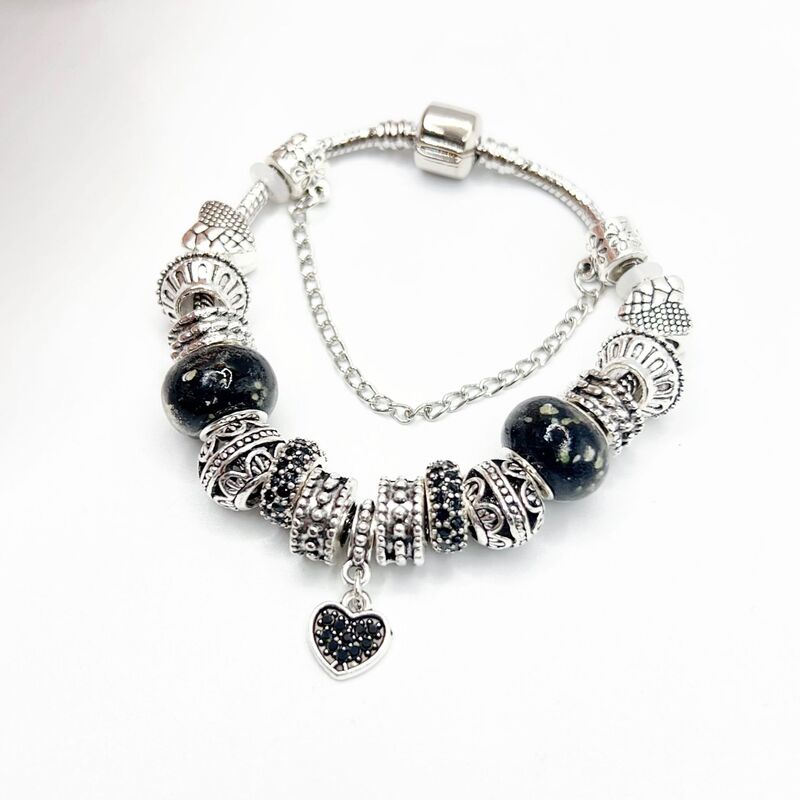 Amazon's Best-Selling DIY Panjia European and American Fashion Simple Style Black Heart Diamond Women's Bracelet Retro