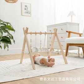 木质三角健身架婴儿抓握毛绒动物吊坠 婴儿健身架儿童玩具铃铛