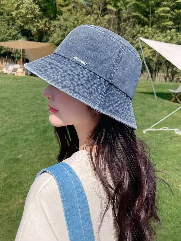 牛仔渔夫帽女韩版潮春夏天盆帽遮阳帽子牛仔帽子女日系百搭缝标帽|undefined