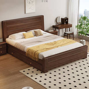 Solid Wood Bed Double Bed Master Bedroom Wooden Bed Home Modern Simple Single Bed Cross-Border Factory Supply Chain Foreign Trade Wholesale