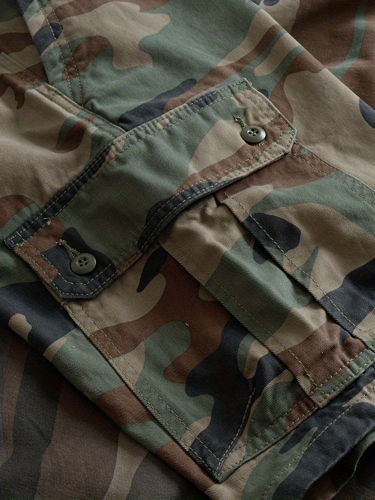 Pantalones de algodón pesado y sueltos americanos de bolsas de trabajo pantalones cortos retro para hombres pantalones casuales de camuflaje rectos