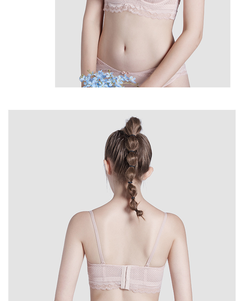 Bielizna Half Cup Girl Gathers to Gather Side Breast Sexy Lace with Steel Ring Bra Set_voghion.com