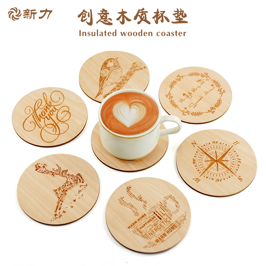 木杯垫DIY定制订做激光雕刻LOGO木质复古茶杯垫创意木制咖啡杯垫