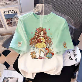 现货女童短袖t恤可爱卡通夏季新款童装儿童宽松薄款上衣女孩衣服