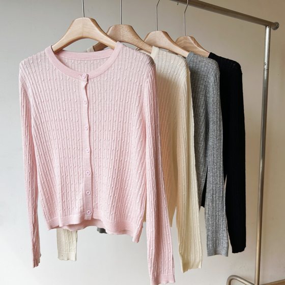 Early Spring MIU Loose Twig Knit Top Retro Age-reducing Pink Thin Cardigan Sunscreen Outside Air-conditioned Room