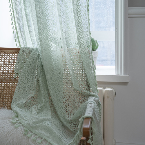 Yimanqiyun finished curtains green crochet translucent American country style hollow living room balcony bedroom bay window art