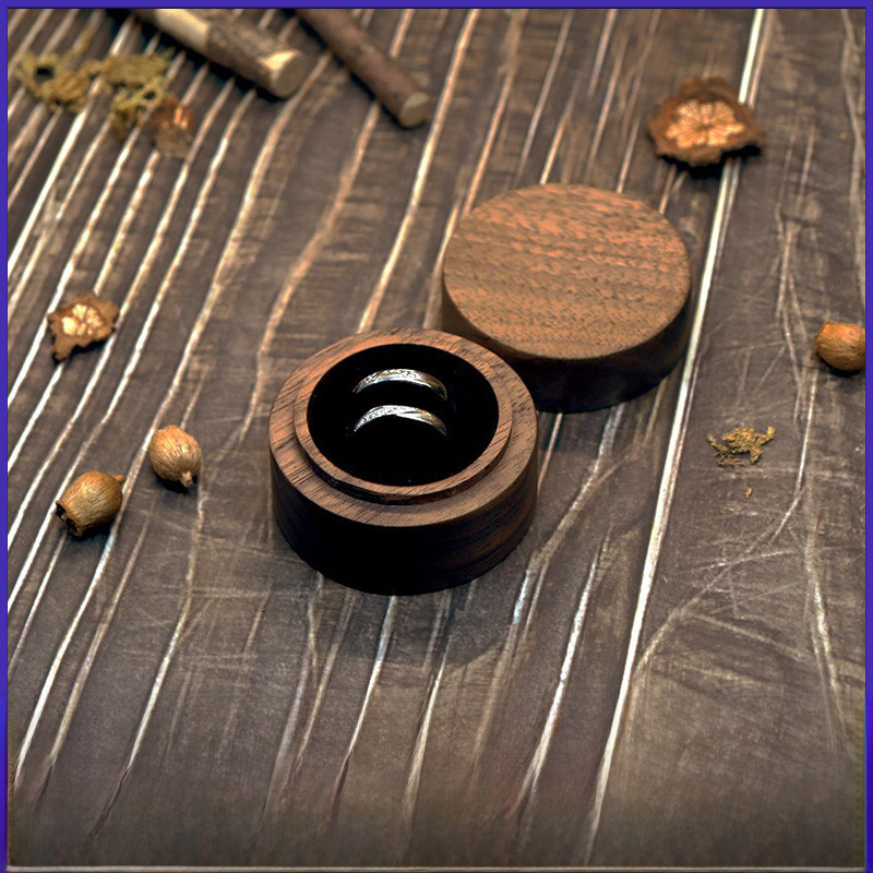 Circular Heaven and Earth Ring Box Engagement Ring and Band Jewelry Showcase Box Storage Box Black Walnut Box