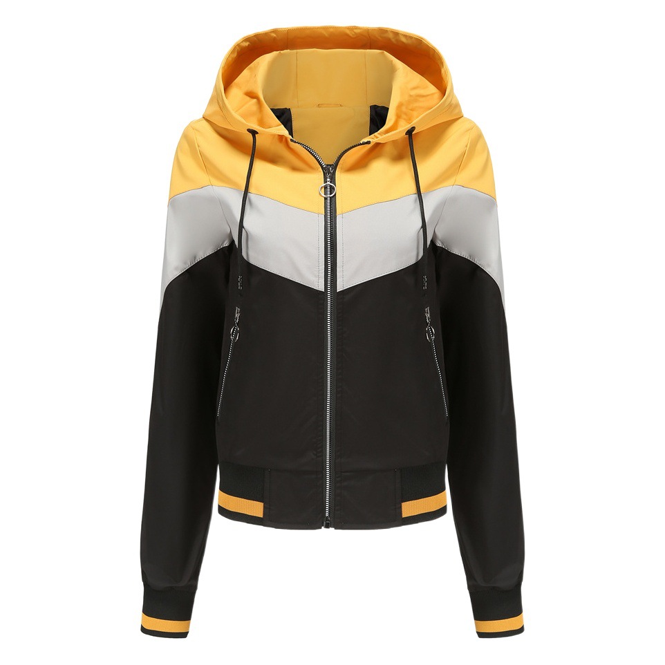 Cazadora delgada de las mujeres chaqueta con capucha de primavera y otoño de las mujeres impermeable al aire libre chaqueta de cordón a juego de color