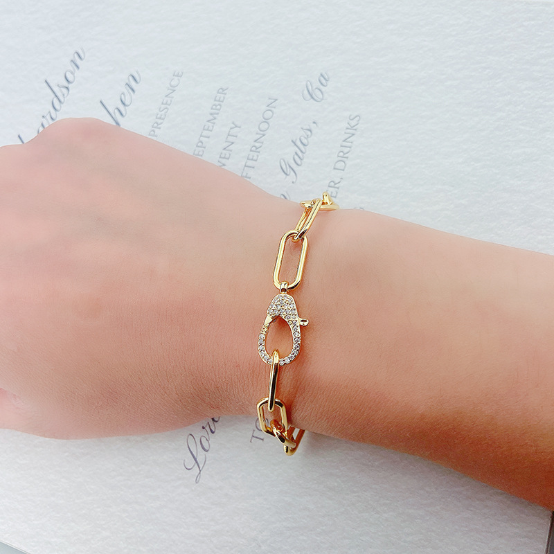 simple diamond square chain copper bracelet