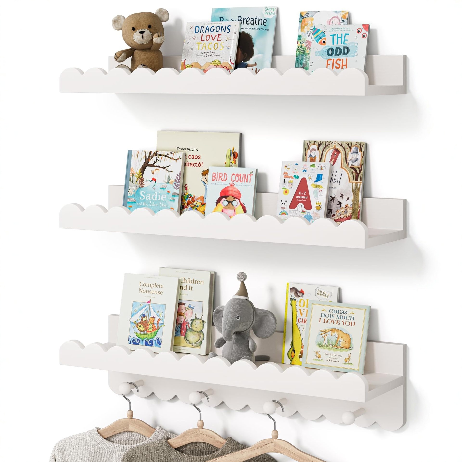 Cross-Border Wooden Wave Wall Storage Rack, Kidsren's Room Doll Picture Book Storage Rack, Kindergarten Decorative Storage Rack