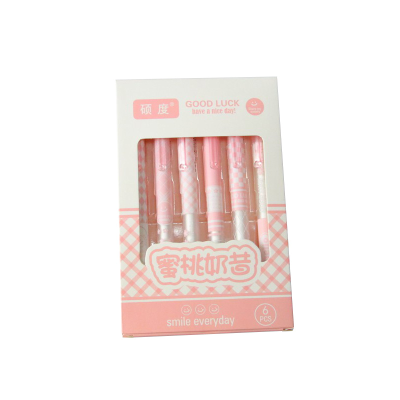 6 piezas en caja ST cabeza de prensa pluma de gel de prensa de alta apariencia estudiante creativo cepillo pregunta pluma mismo color firma pluma