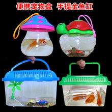 儿童手提鱼缸卡通塑料金鱼瓶爬宠宠物盒透明乌龟盒户外便携金鱼盒