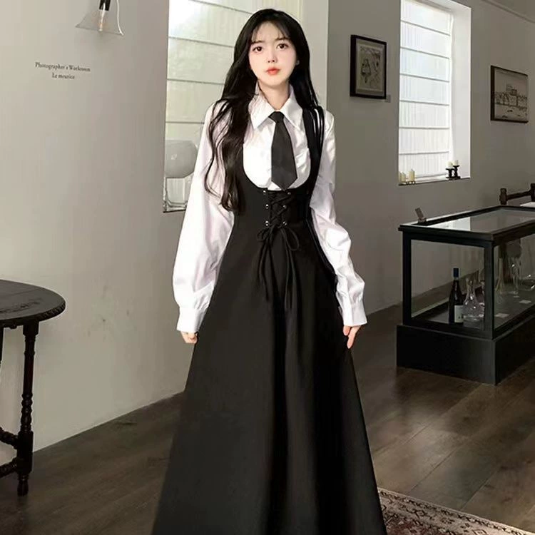 Оптовая продажа 130kg внутренняя одежда толстый мм плюс размер униформа платье на подтяжках женская талия длинная юбка на подтяжках костюм из двух предметов