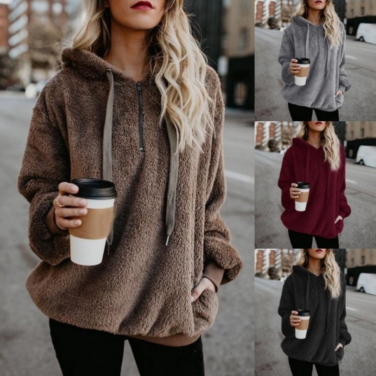 Women's Hoodie Long Sleeve T-shirts Pocket Zipper Simple Style Solid Color display picture 1