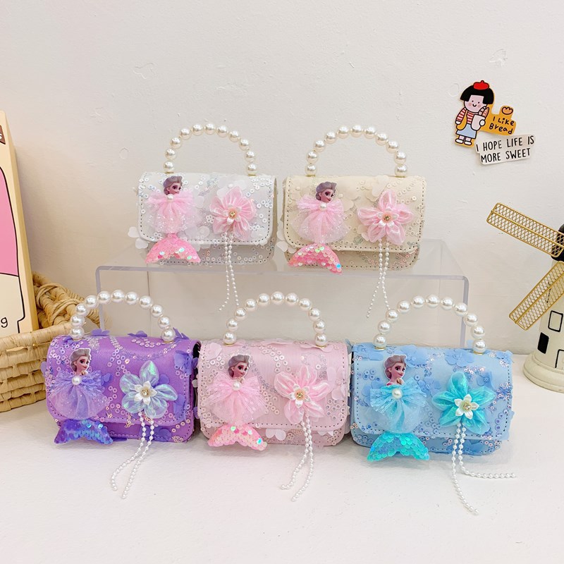 A principios de otoño bolsos para niños, niñas, princesas de moda, sirena de perlas, bolsos de hombro.