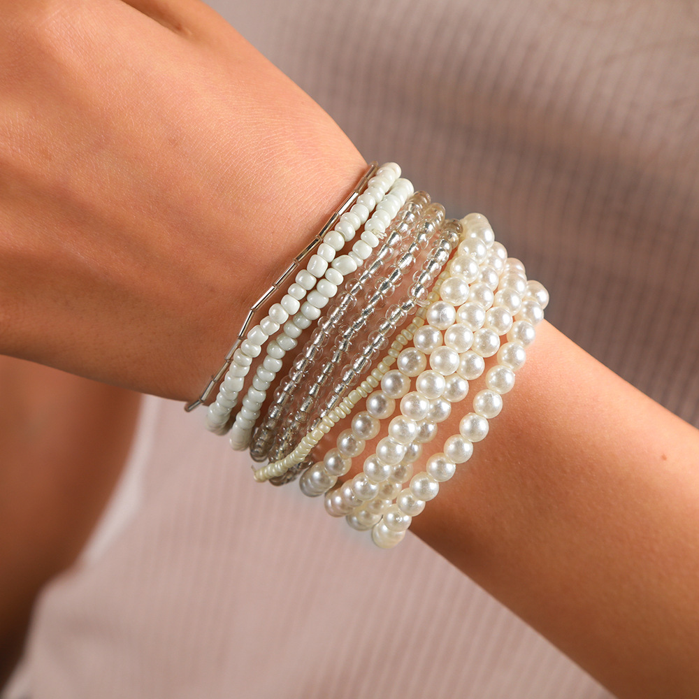 Fashion Geometric Metal Beaded Pearl Bracelets 1 Set