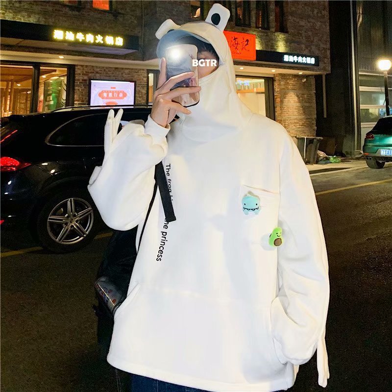 Fried Street Jacket Senior Fan Self-retaining Men's Frog Pullover Sweater Men's Fish Mouth Hooded oversize Design Sense Top