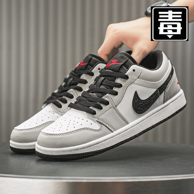 Nike Official Aj Men's Shoes Low-Top Joint Aj1 Smoke Gray Black and White Panda Sneakers Women's Autum Casual Couple Sports Shoes 4