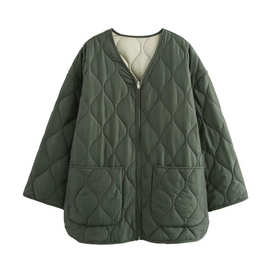 跨境外贸秋冬新款欧美风   宽松绗绣棉服夹克外套图片色个性街头