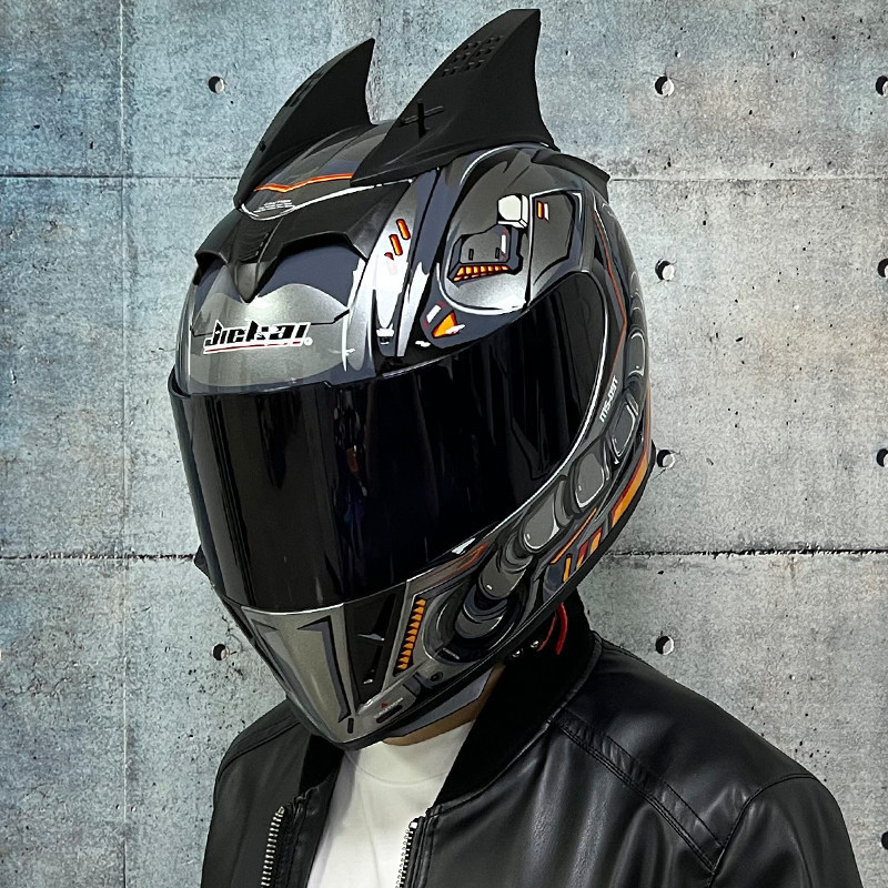 JIEKAI coche eléctrico bicicleta casco hombres y mujeres casco completo cuatro estaciones doble espejo bluetooth personalidad casco gris mentira carrera